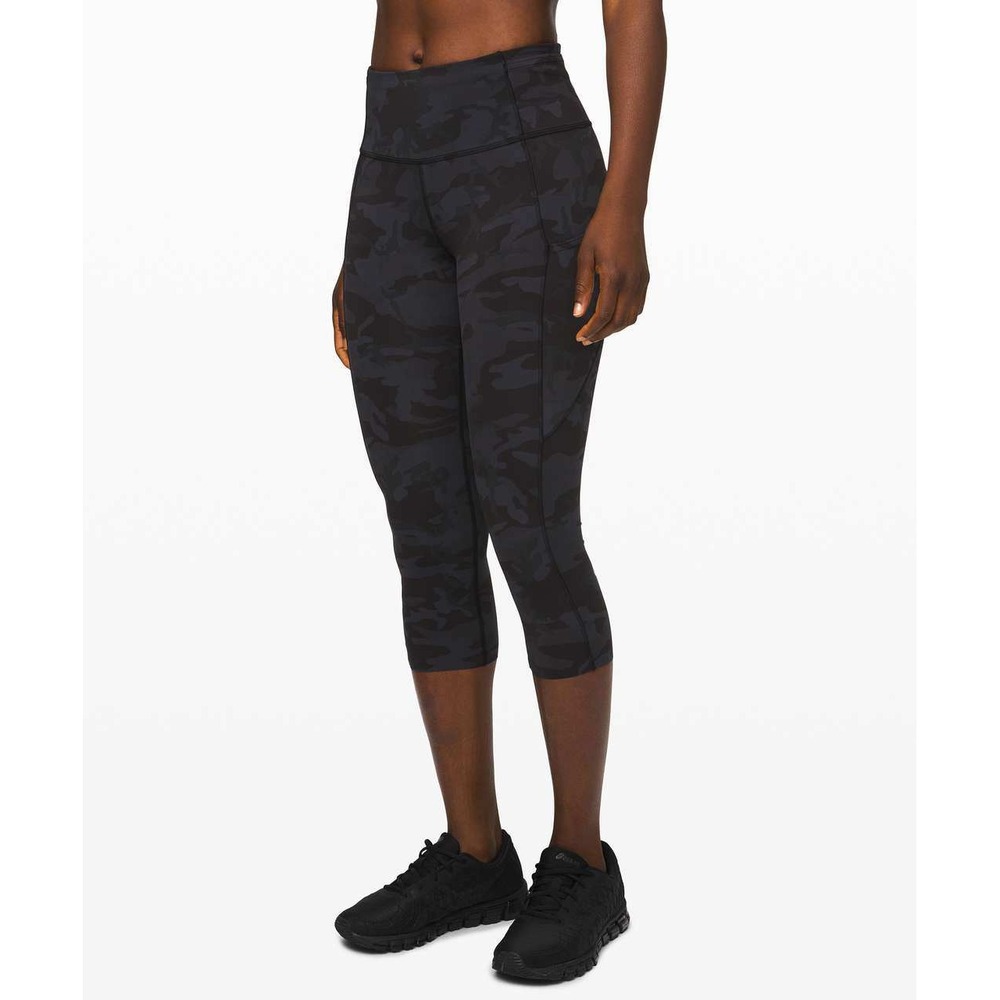 Lululemon Fast &Free High Rise Crop Capri Leggings Camo Deep Coal Multi 4 W6BCWS
